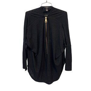 Alfani Zip Front Tunic Top Size XL Burnout Long Sleeve Scoop Hem Solid Black